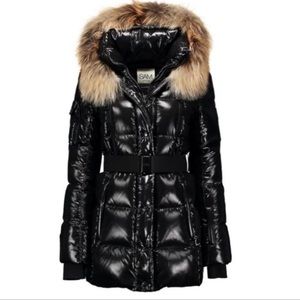 $875 Sam New York NY Millennium Fox Fur-Trim Belted Down Puffer Jacket - L NEW!!